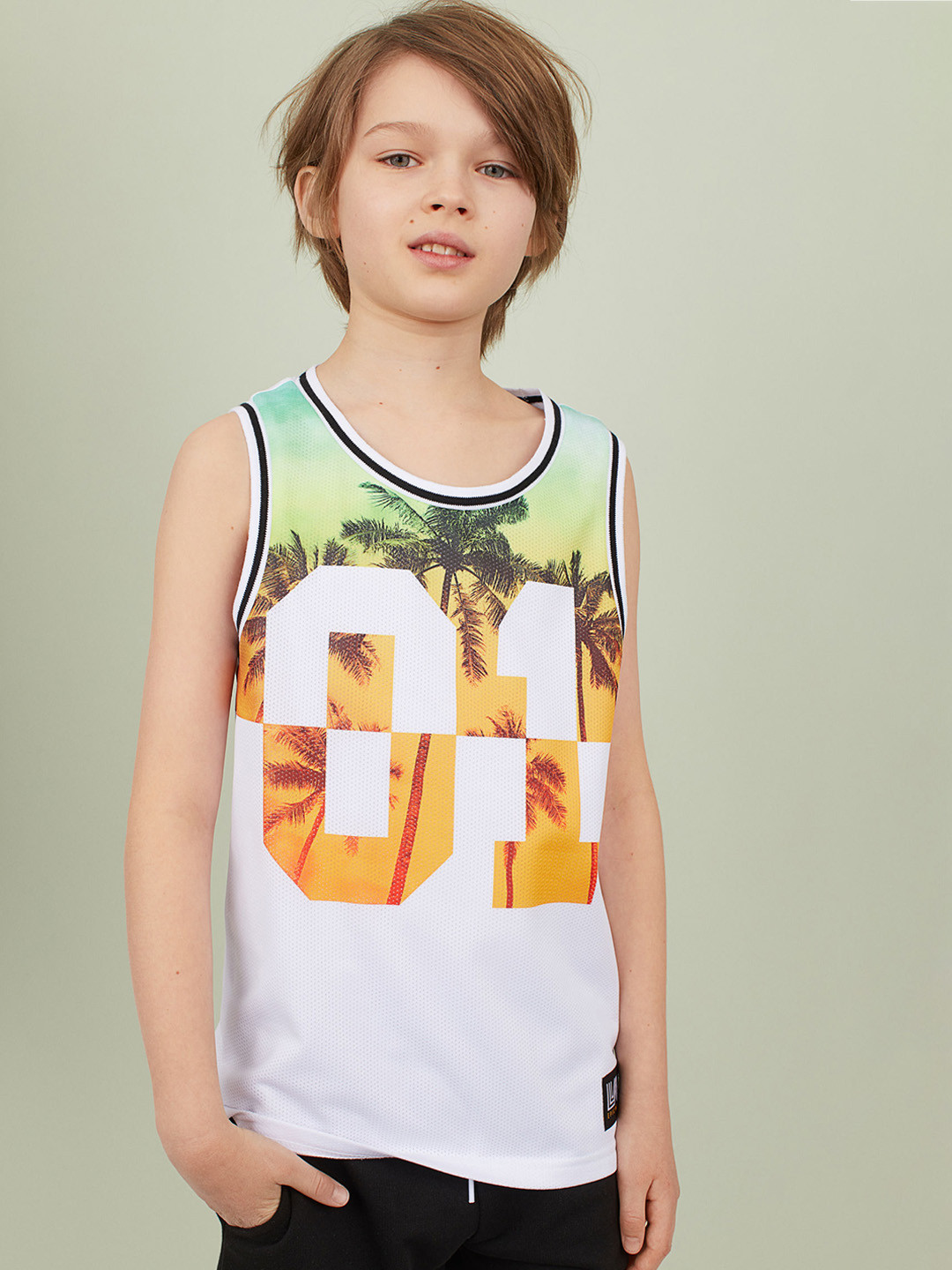 Buy HM Boys White Printed Pure Cotton Vest Top With Mesh Tshirts for