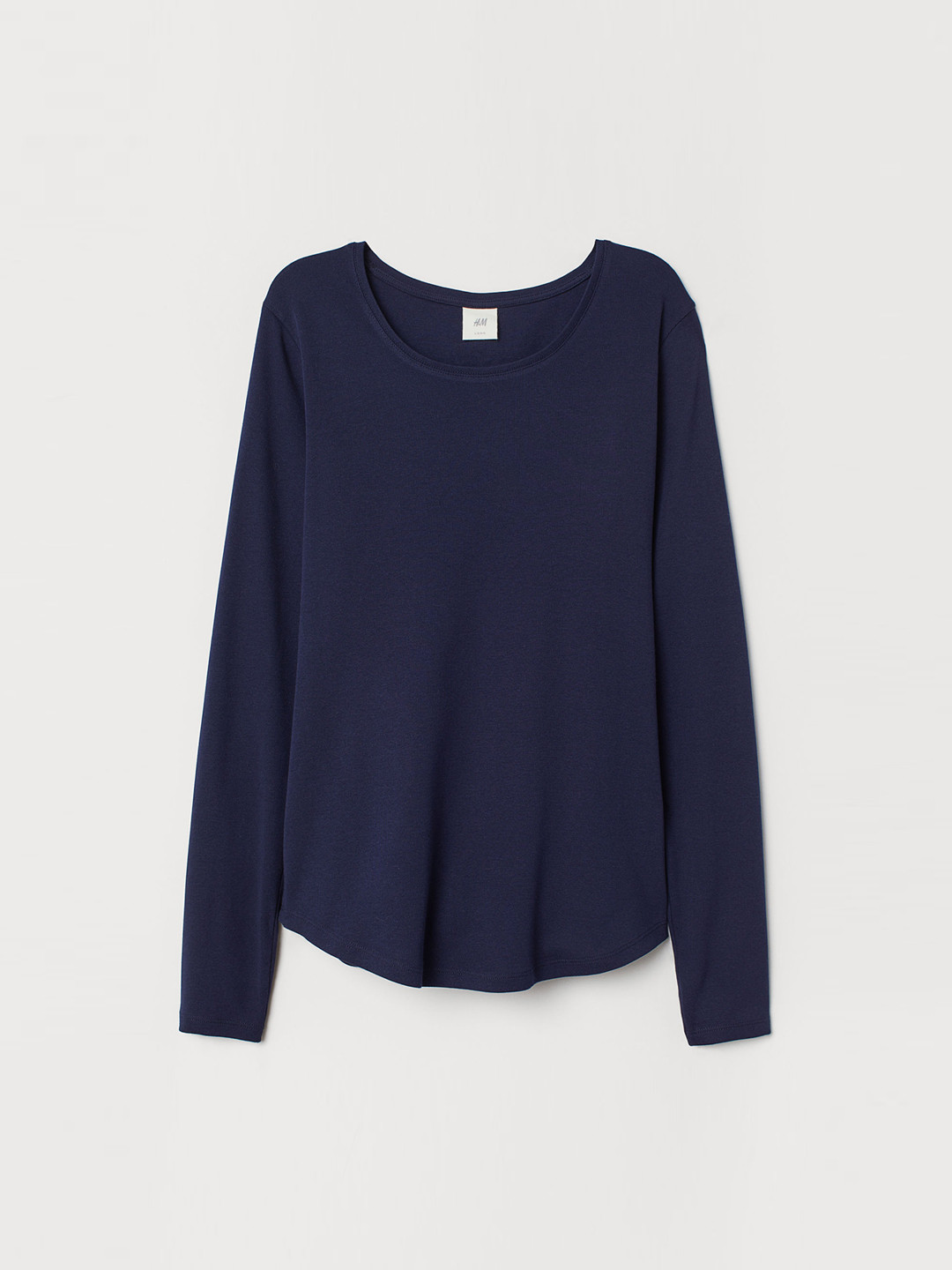 Buy H&M Women Navy Blue Solid Long Sleeved Jersey Pure Cotton Top