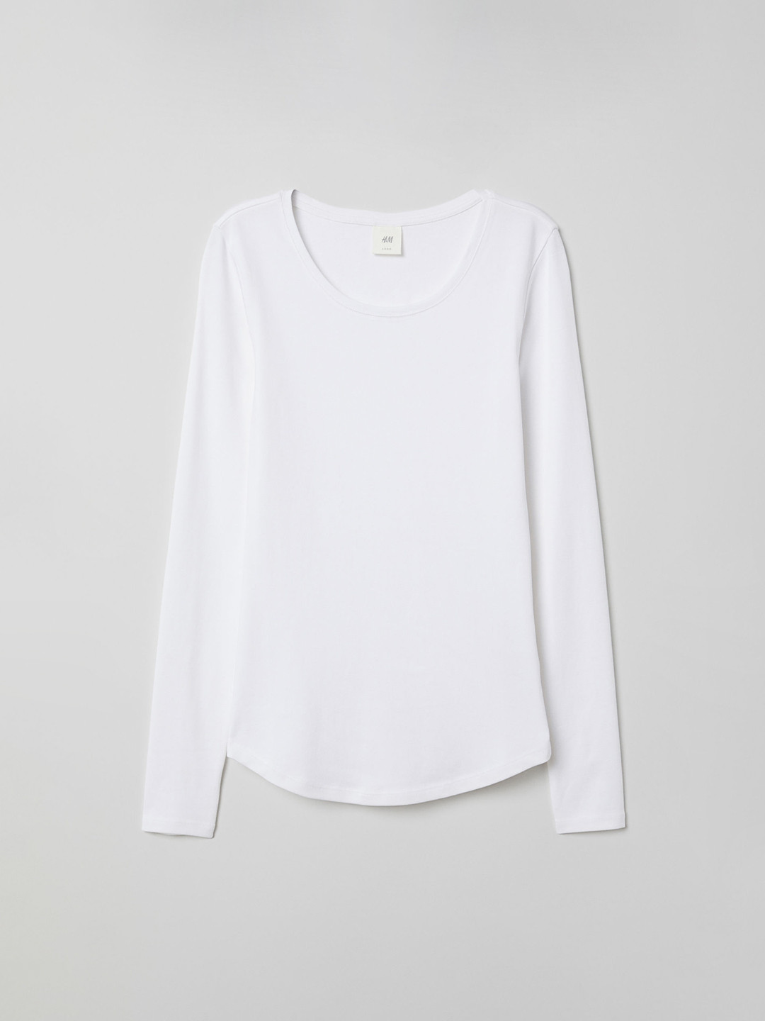 Buy H&M Women White Solid Long Sleeved Jersey Pure Cotton Top Tops