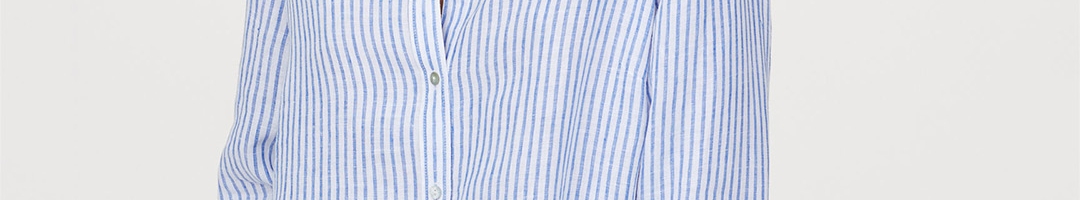 Buy H&M Women Blue Striped Linen Shirt - Shirts for Women 10377303 | Myntra
