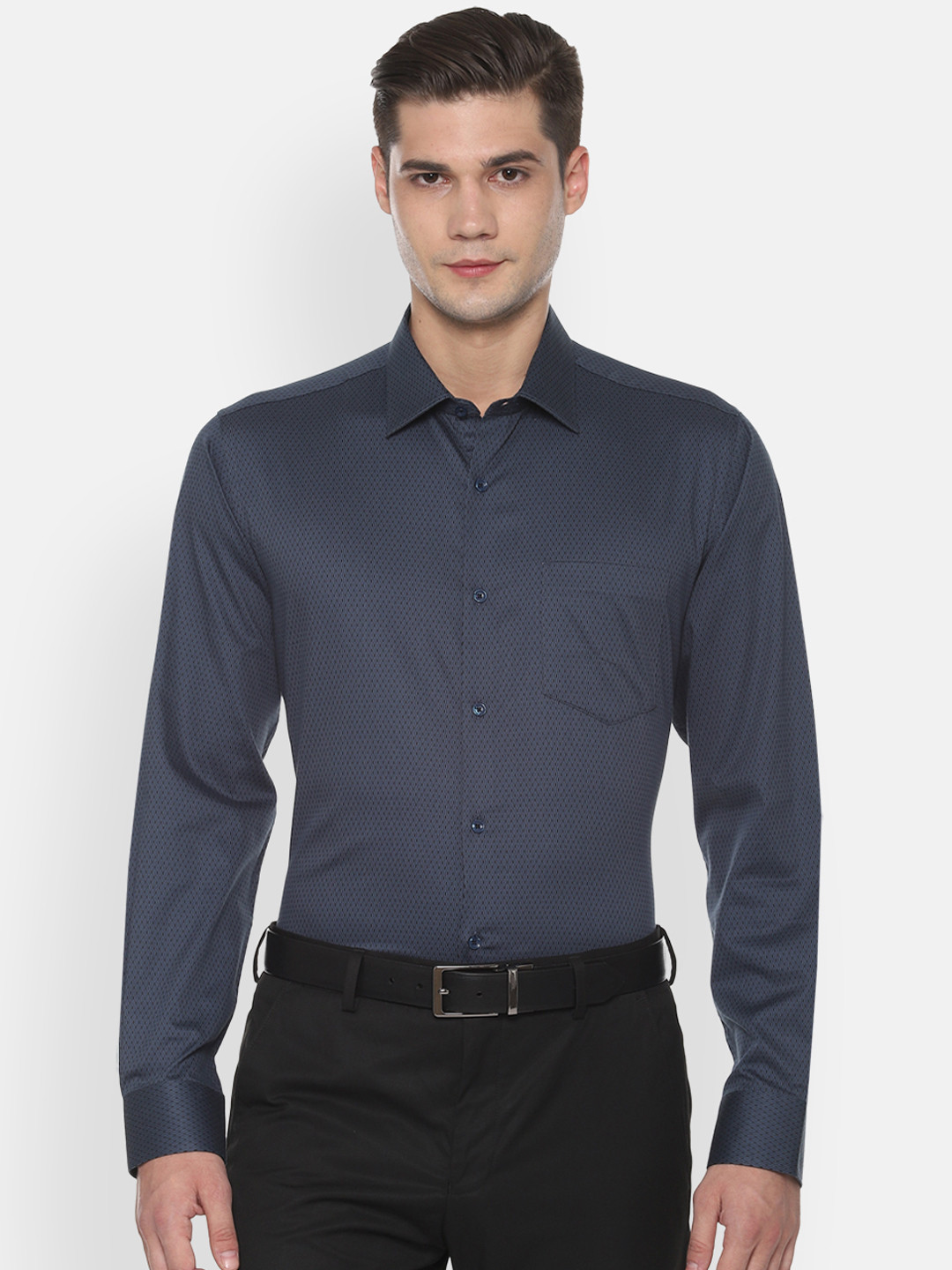 Buy Van Heusen Men Navy Blue Regular Fit Printed Formal Shirt Shirts