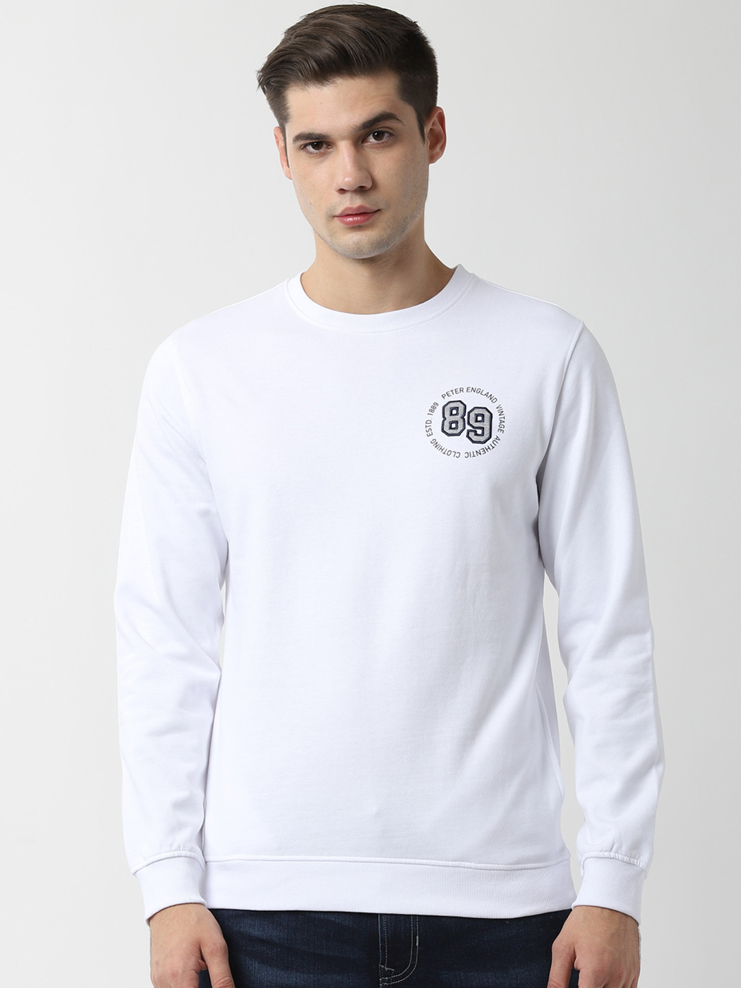 Buy Peter England Casuals Men White Solid Sweatshirt Sweatshirts for