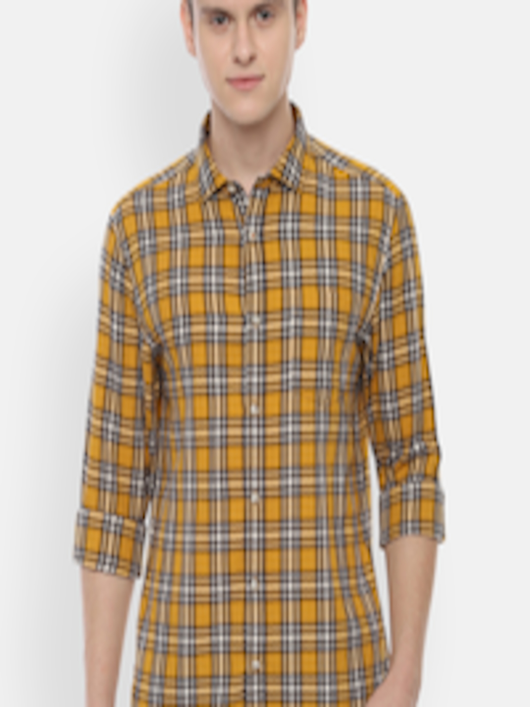 Buy People Men Yellow & White Slim Fit Checked Casual Shirt - Shirts ...