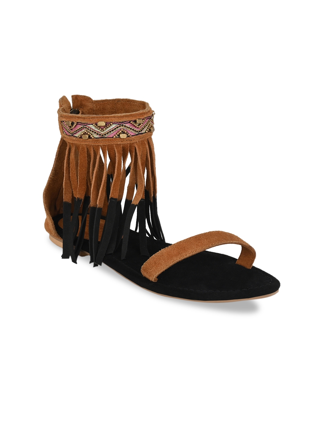 tan open toe flats