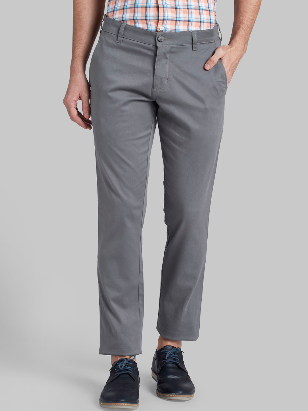 Buy Parx Men Grey Tapered Fit Solid Regular Trousers - Trousers for Men ...