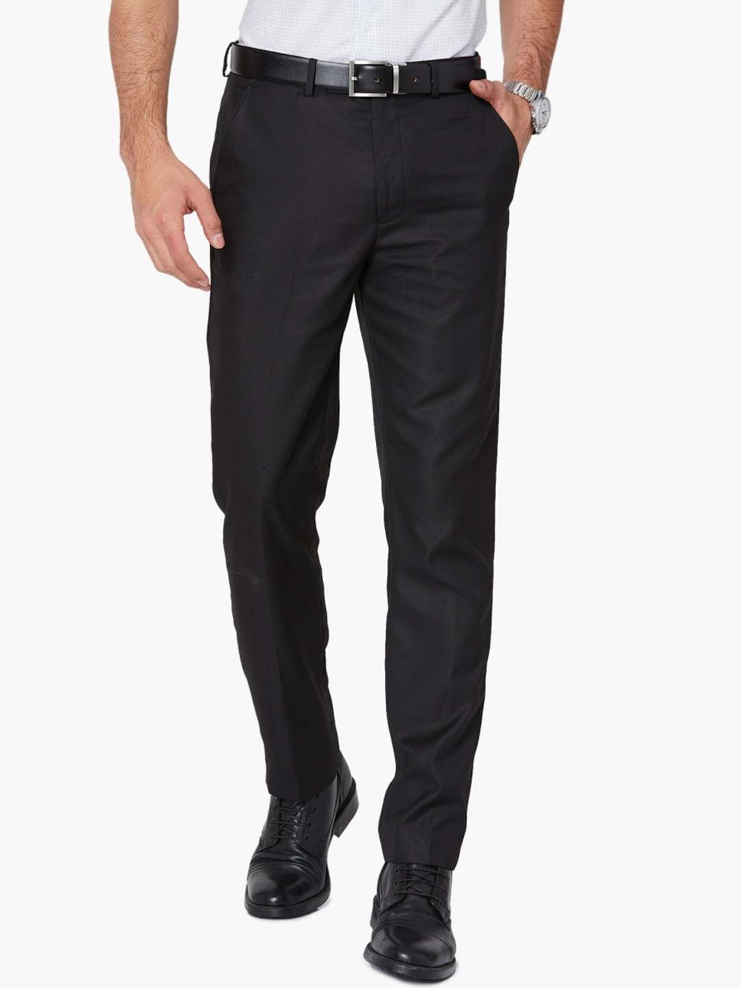 Buy CODE By Lifestyle Men Black Regular Fit Solid Formal Trousers