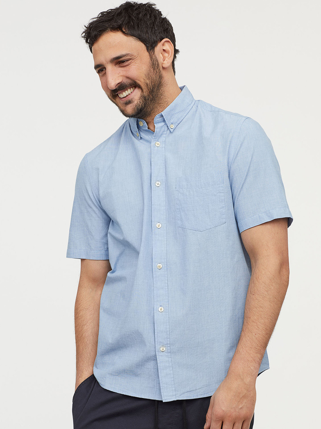 Buy H&M Men Blue Solid Cotton Shirt Regular Fit Shirts for Men