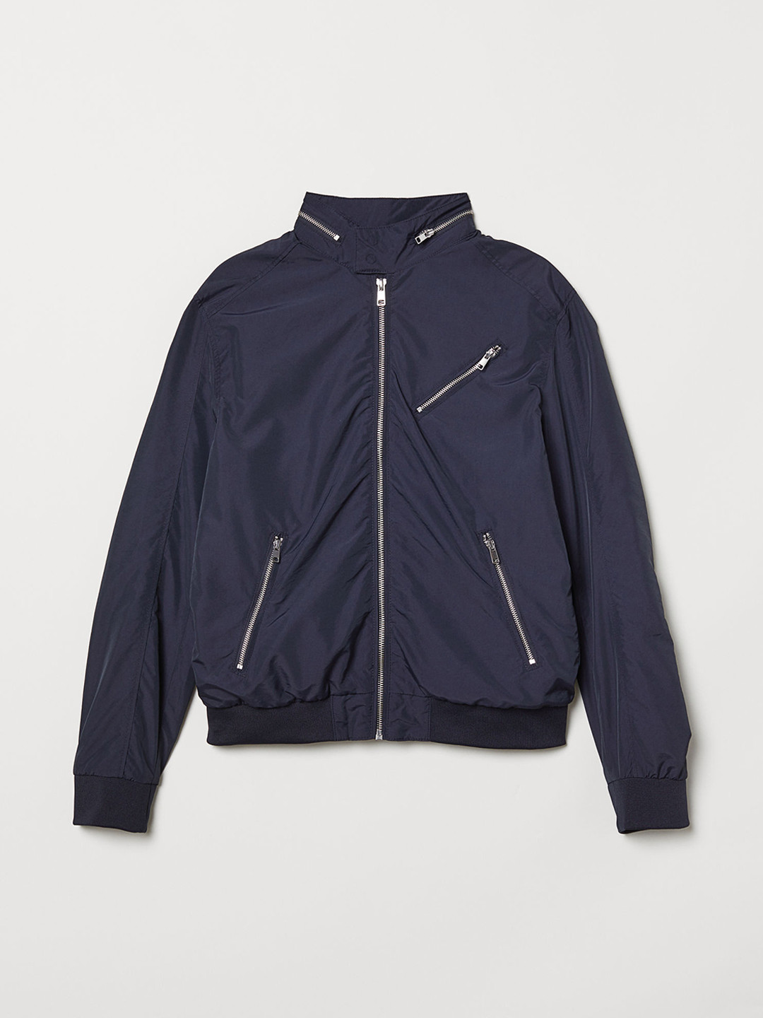 Buy H&M Men Blue Solid Nylon Blend Bomber Jacket Jackets for Men