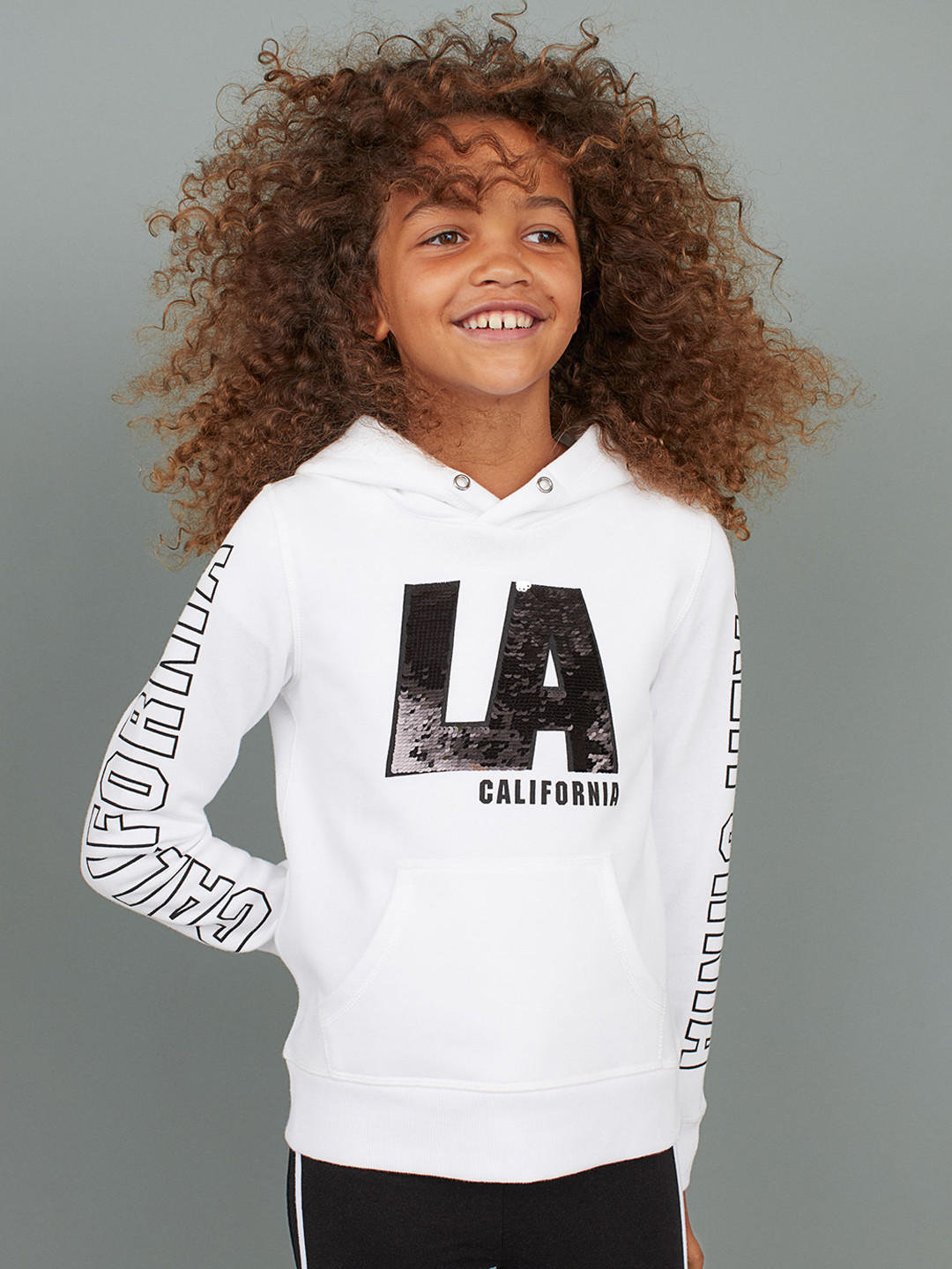 Buy H&M Girls White Printed Hooded Sweatshirt With A Motif