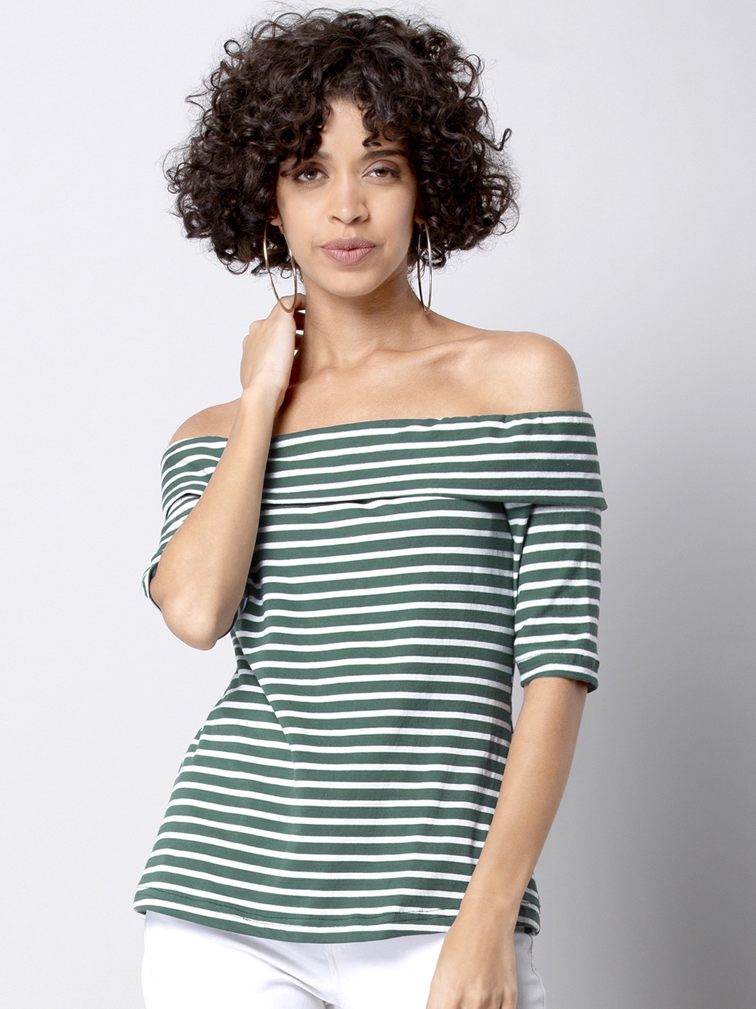 green and white striped crop top
