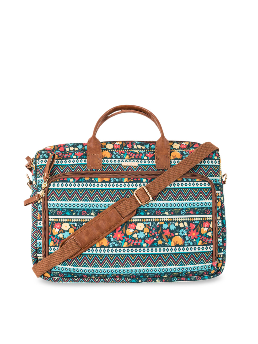 Buy Chumbak Women Teal & Black Printed Laptop Bag Laptop Bag for