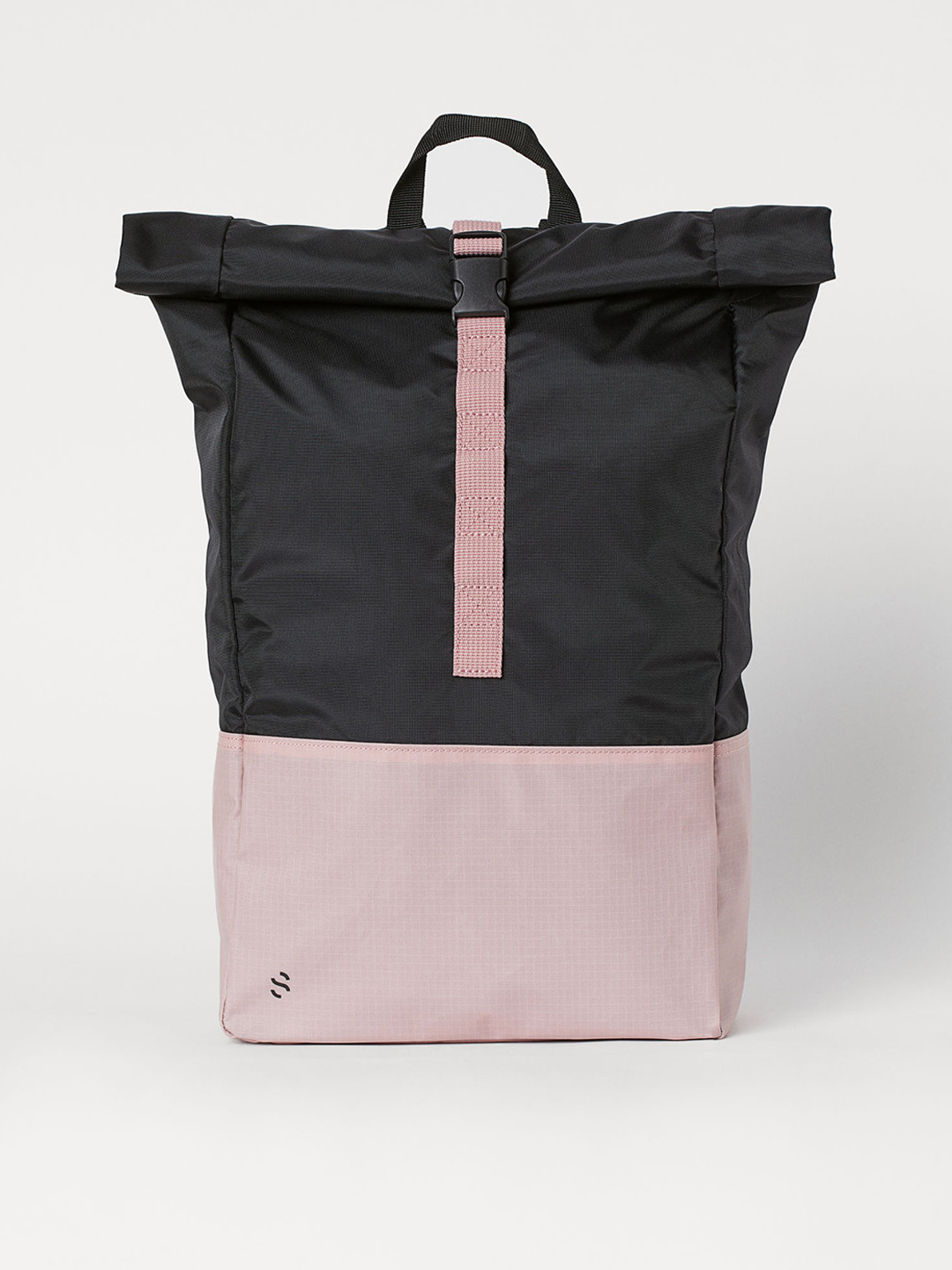 Buy H&M Women Black And Pink Colourblocked Roll Top Opening Back Pack