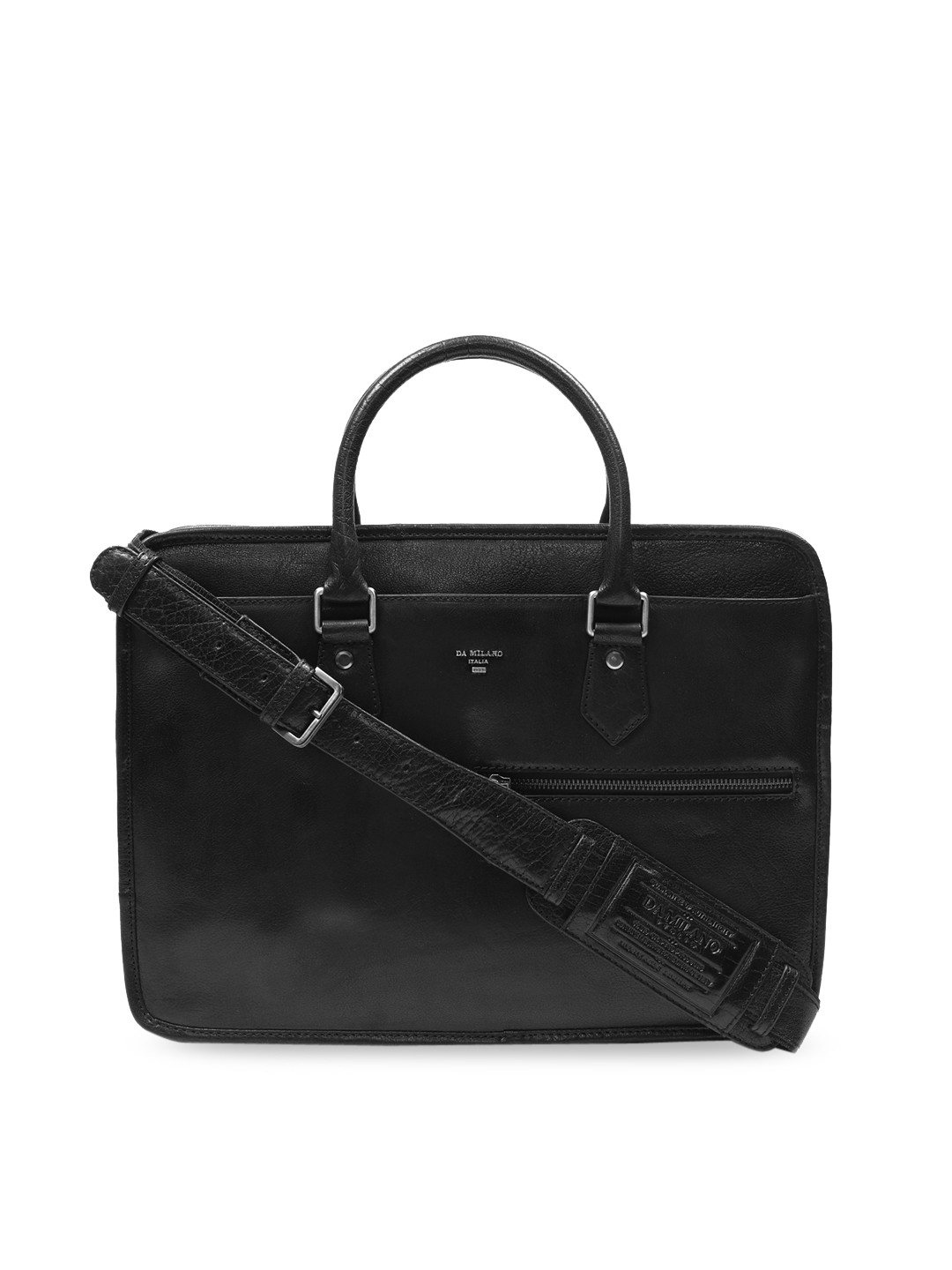 Buy Da Milano Unisex Black Solid Leather Laptop Bag Laptop Bag for
