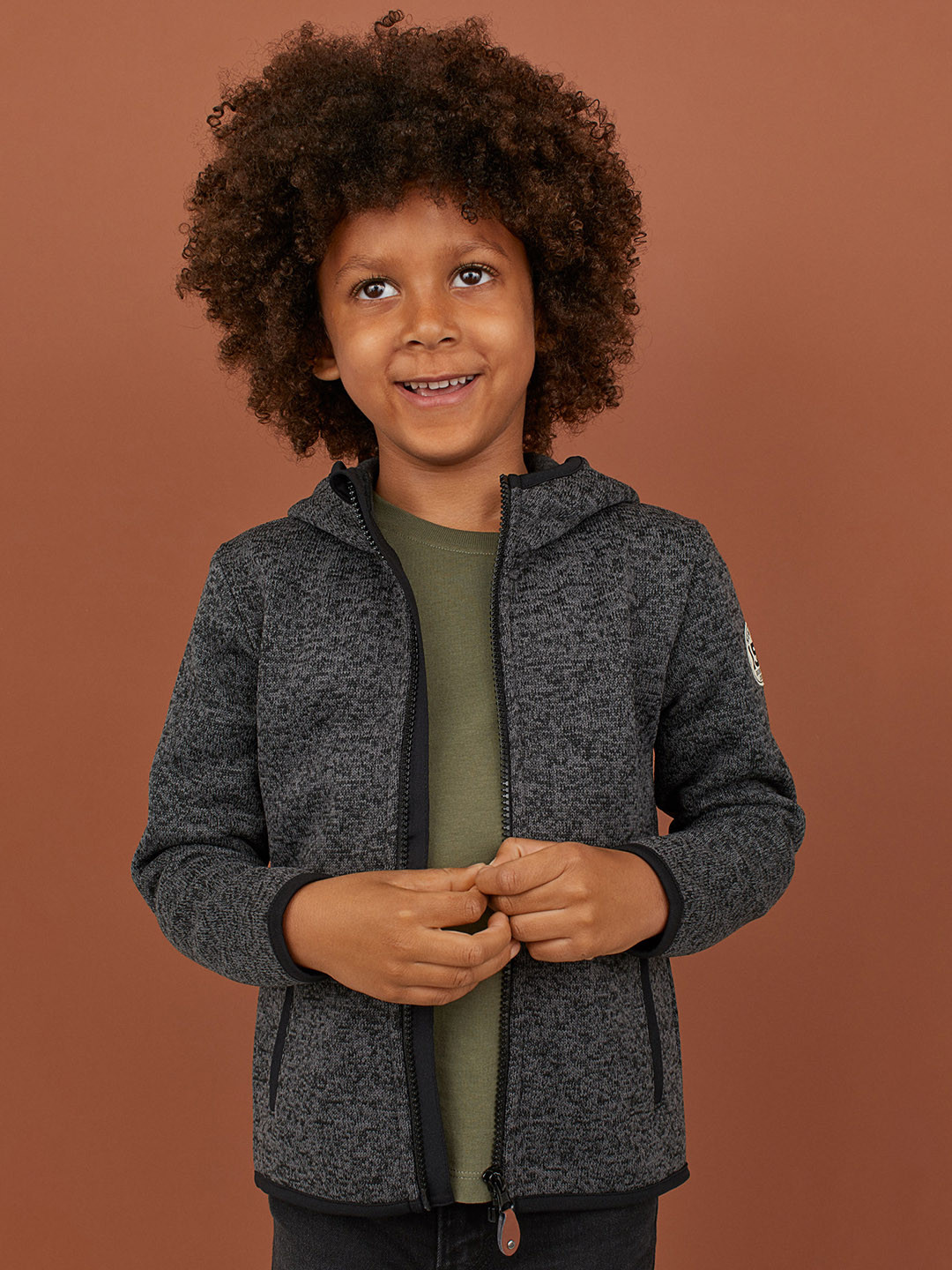 Buy H&M Boys Charcoal Grey Knitted Fleece Jacket Jackets for Boys