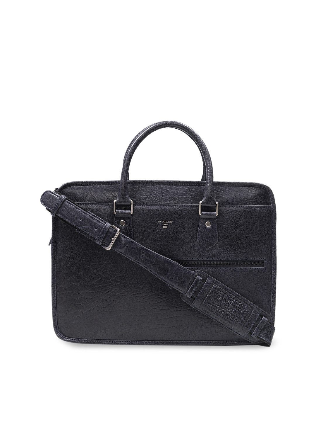 Buy Da Milano Unisex Blue Solid Leather Laptop Bag Laptop Bag for