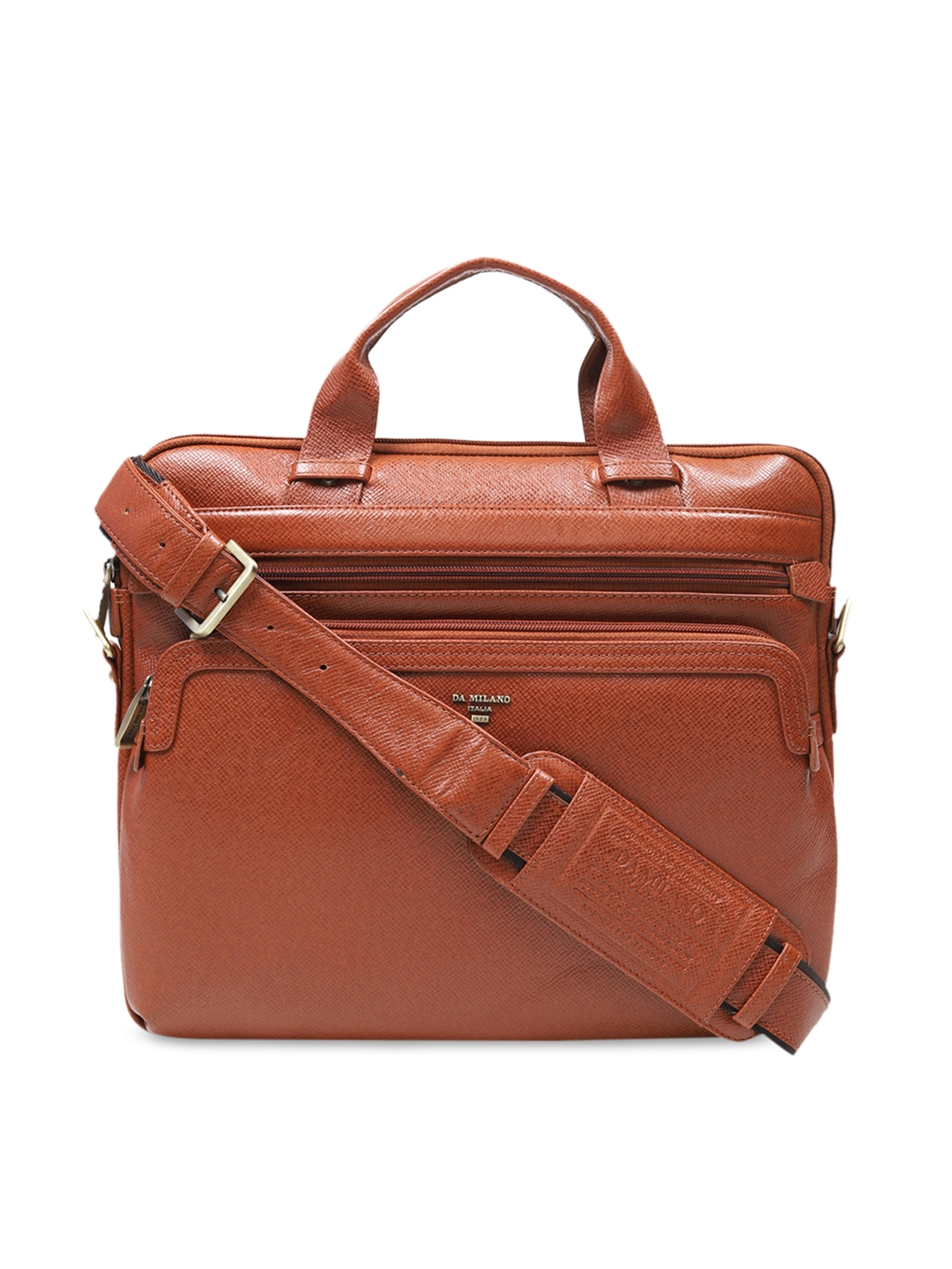 Buy Da Milano Unisex Brown Textured Leather Laptop Bag - Laptop Bag for ...