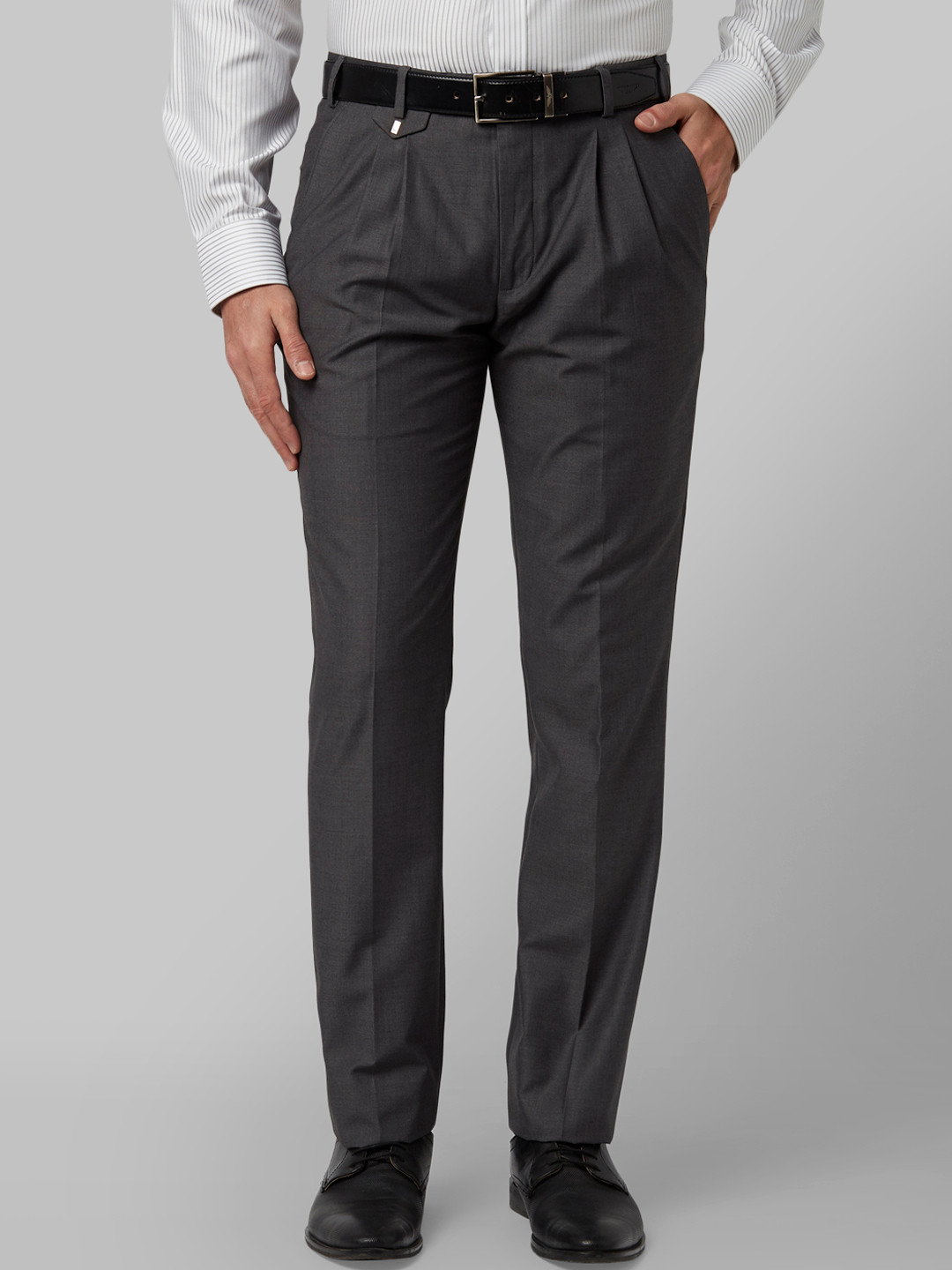 Buy Park Avenue Men Grey Regular Fit Solid Formal Trousers - Trousers ...