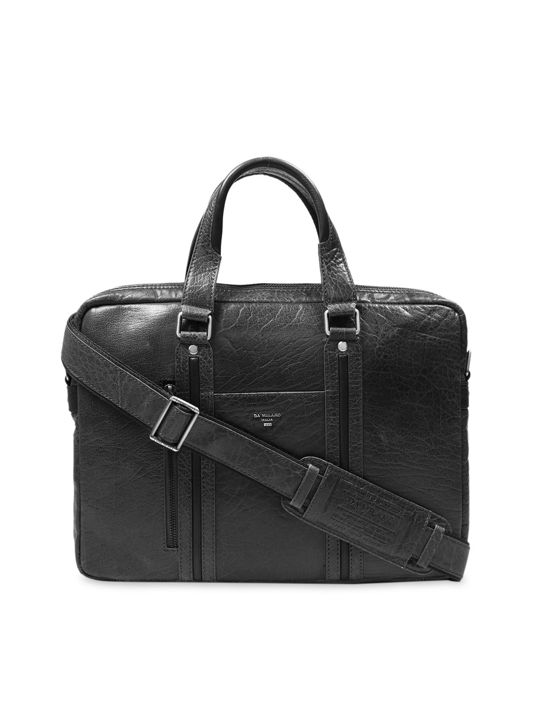 Buy Da Milano Unisex Black Solid Leather Laptop Bag Laptop Bag for