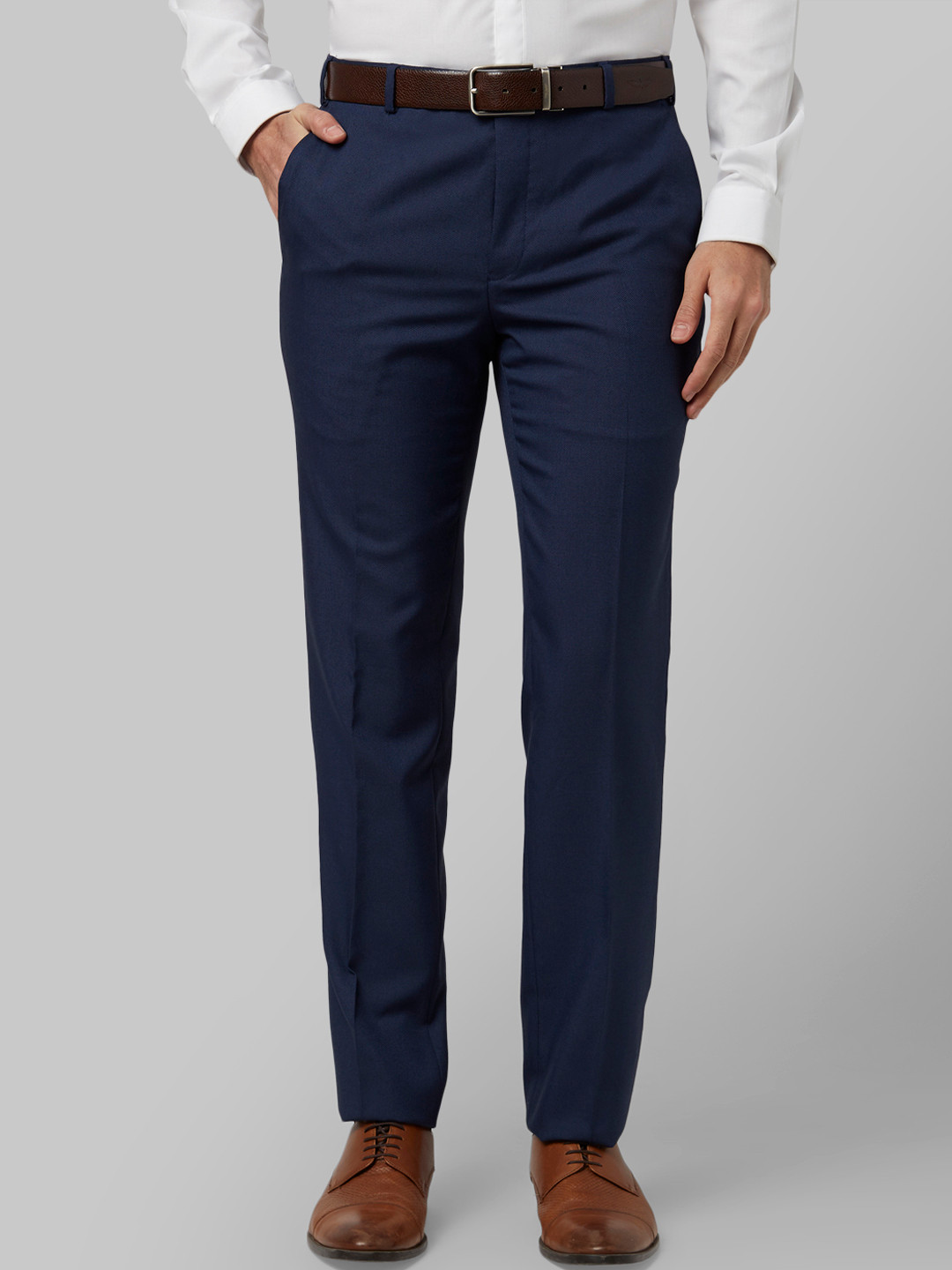 Buy Park Avenue Men Navy Blue Regular Fit Solid Formal Trousers ...