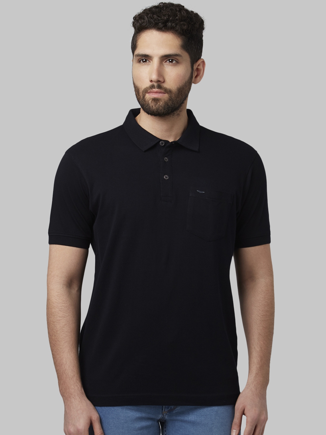 Buy Park Avenue Men Black Solid Polo Collar T Shirt - Tshirts for Men ...