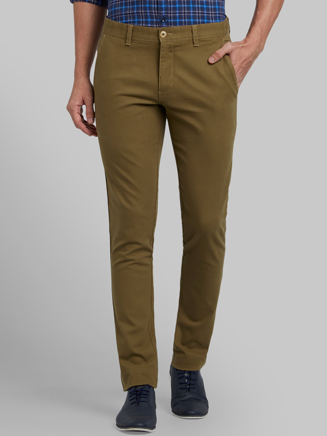 Buy Parx Men Khaki Tapered Fit Solid Regular Trousers - Trousers for ...