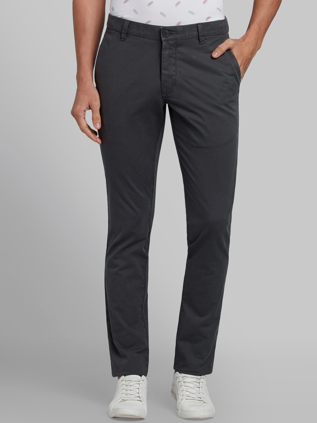 Buy Parx Men Grey Regular Fit Printed Regular Trousers - Trousers for ...