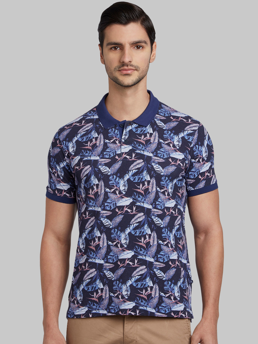 Buy Parx Men Navy Blue Printed Polo Collar T Shirt - Tshirts for Men ...