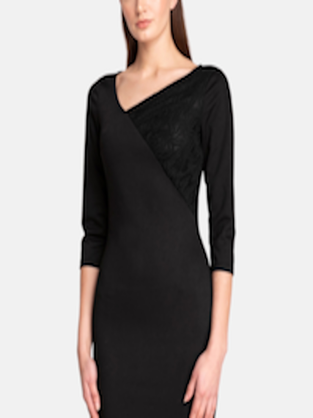 Buy Kazo Women Black Solid Wrap Bodycon Dress - Dresses for Women ...