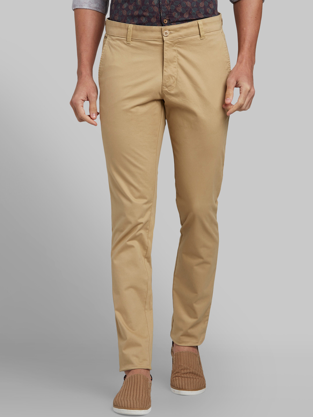 Buy Parx Men Khaki Tapered Fit Solid Regular Trousers - Trousers for ...