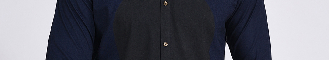 Buy Rigo Men Navy Blue & Black Slim Fit Colourblocked Casual Shirt ...
