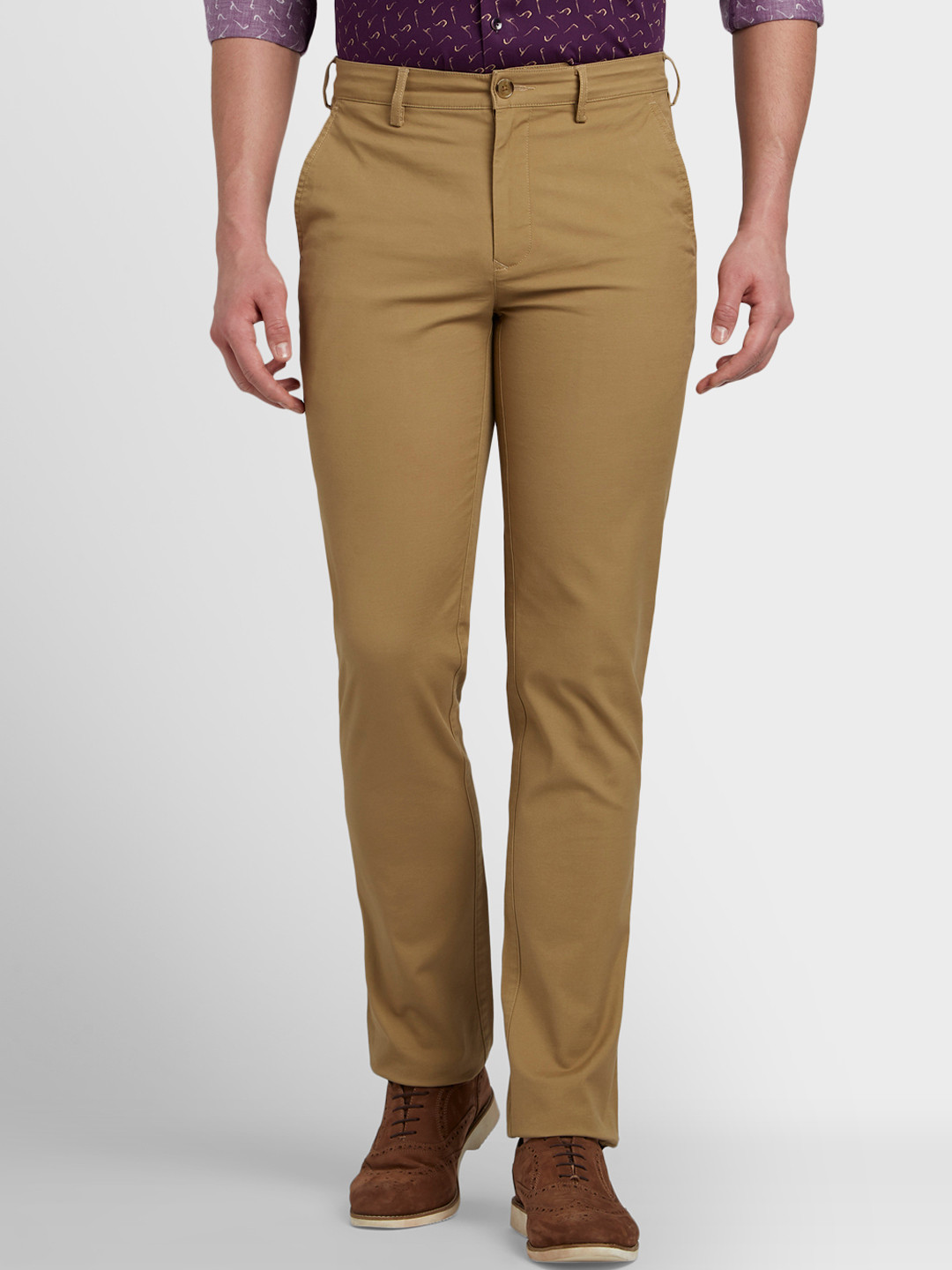 Buy ColorPlus Men Khaki Tapered Fit Solid Regular Trousers Trousers