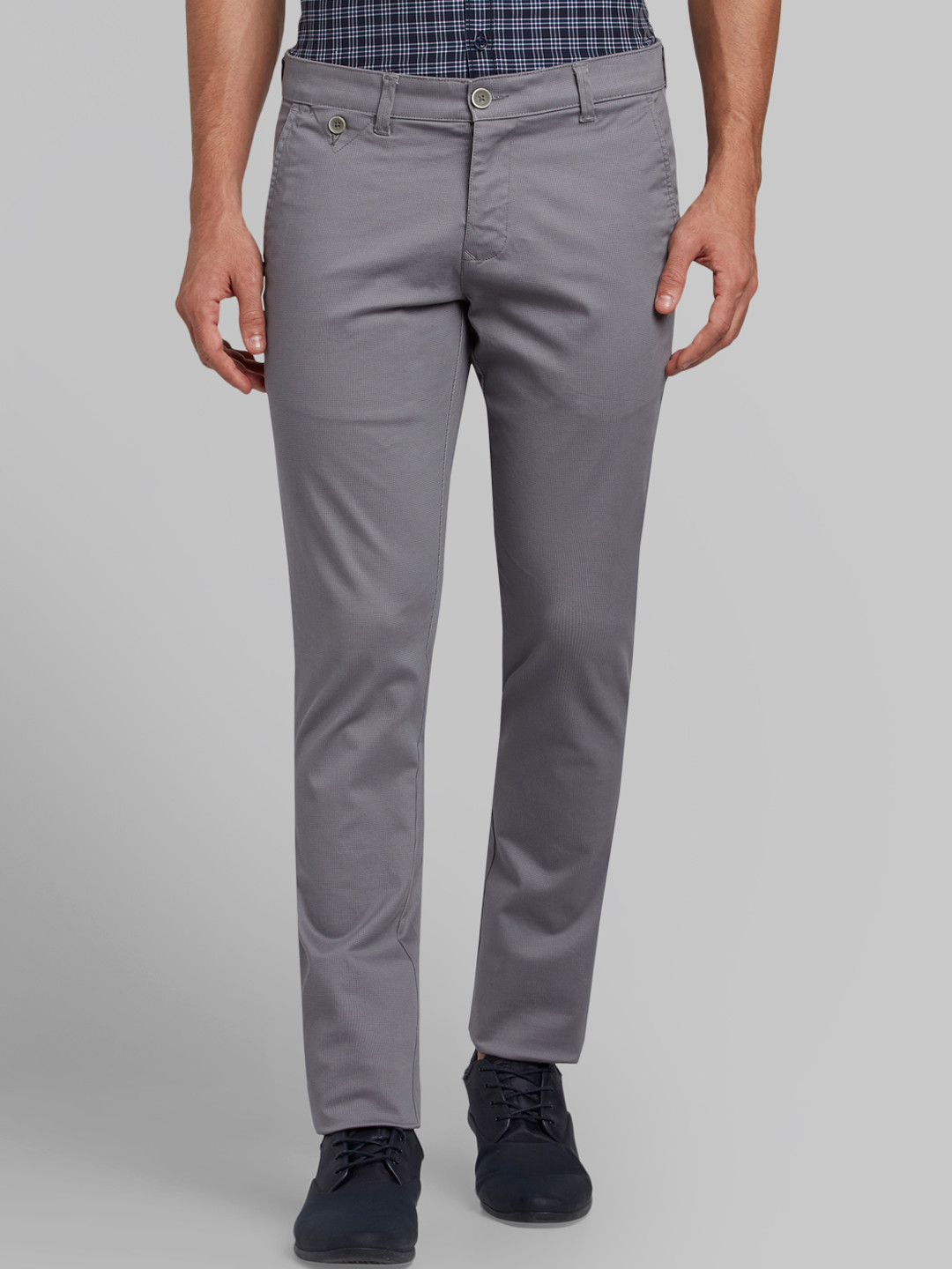 Buy Parx Men Grey Tapered Fit Solid Regular Trousers - Trousers for Men ...