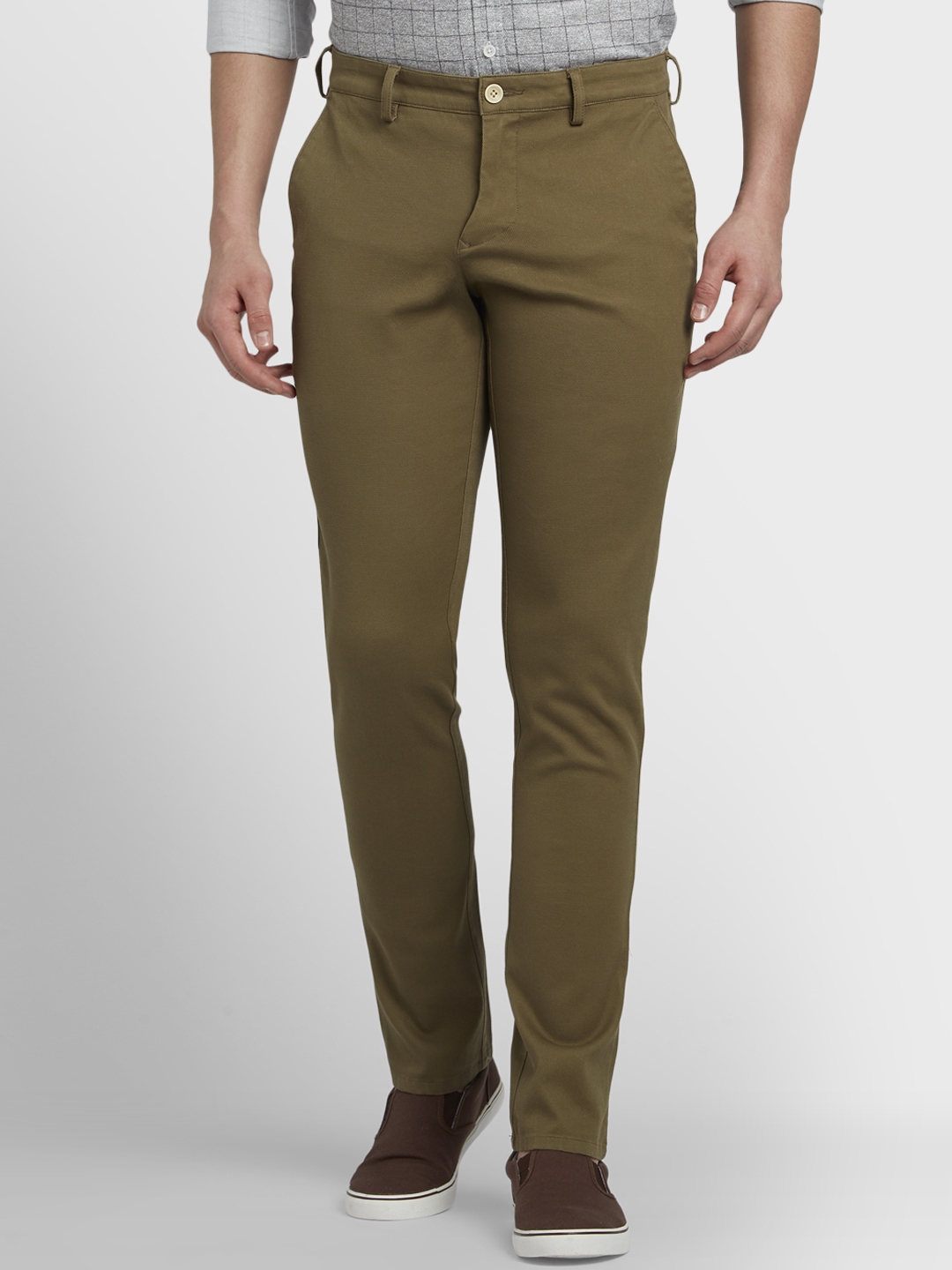 Buy ColorPlus Men Olive Green Regular Fit Solid Formal Trousers ...