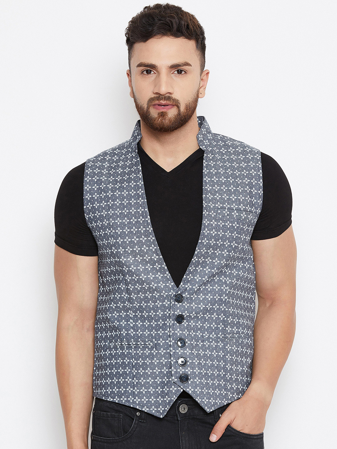 Buy Even Men Grey Printed Woven Waistcoat Waistcoat for Men 10422596