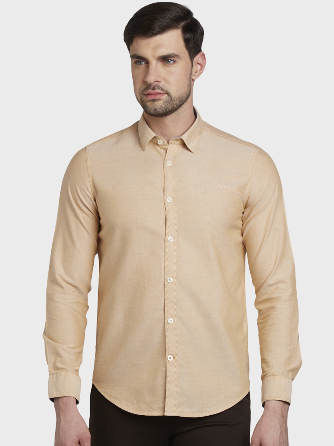 Buy ColorPlus Men Beige Slim Fit Solid Casual Shirt - Shirts for Men ...