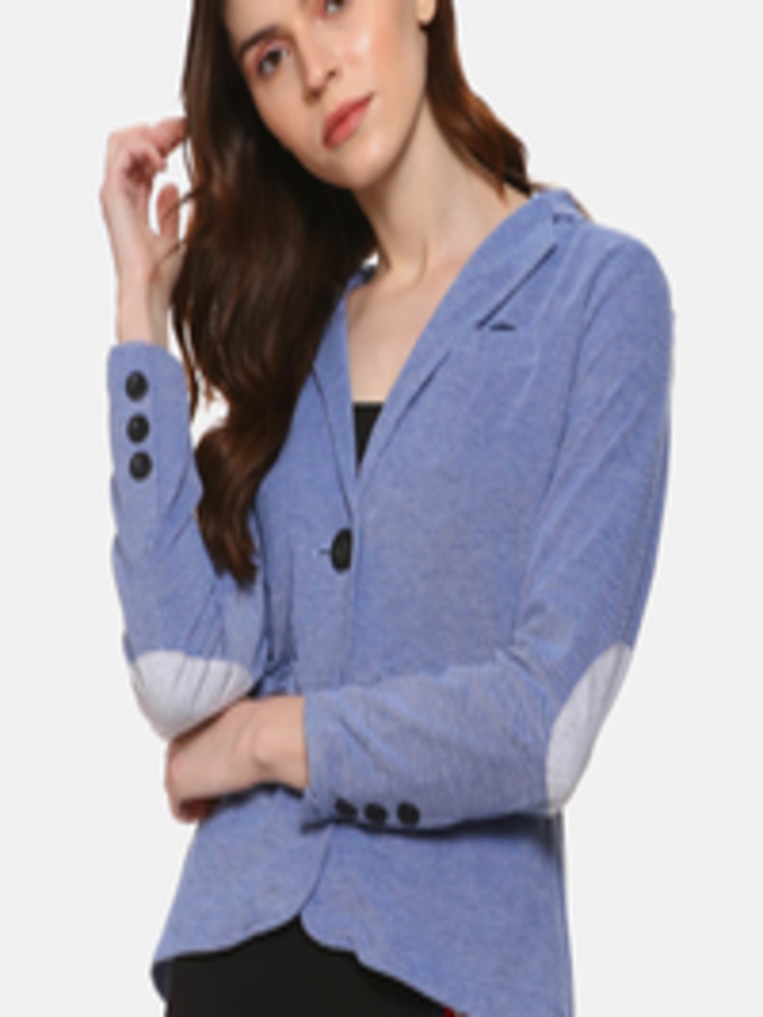 Buy Campus Sutra Women Blue Self Design Single Breasted Blazer ...