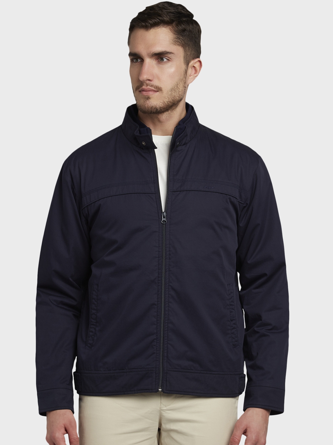 Buy ColorPlus Men Navy Blue Solid Padded Jacket - Jackets for Men ...