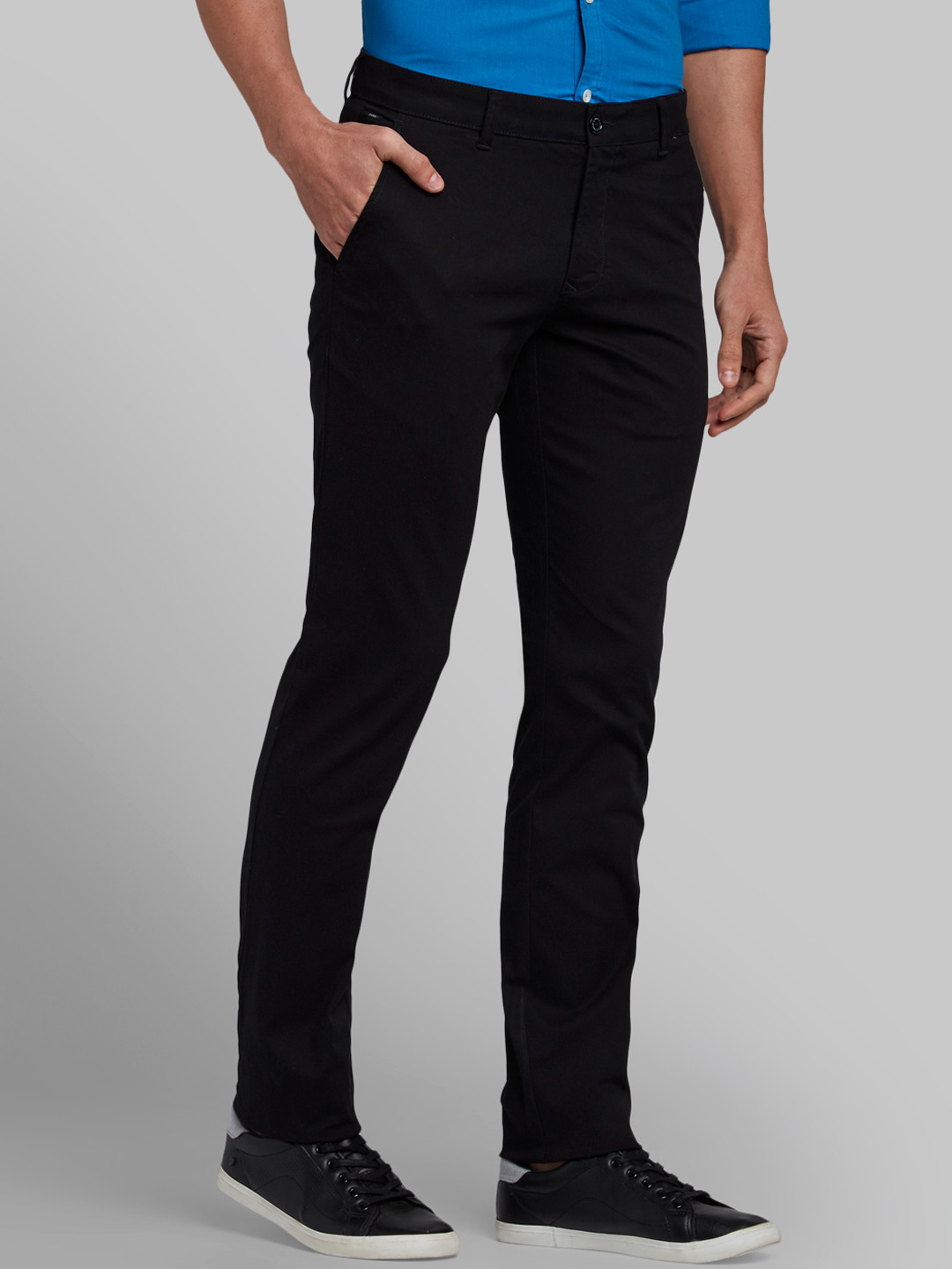 Buy Parx Men Black Tapered Fit Solid Regular Trousers - Trousers for ...