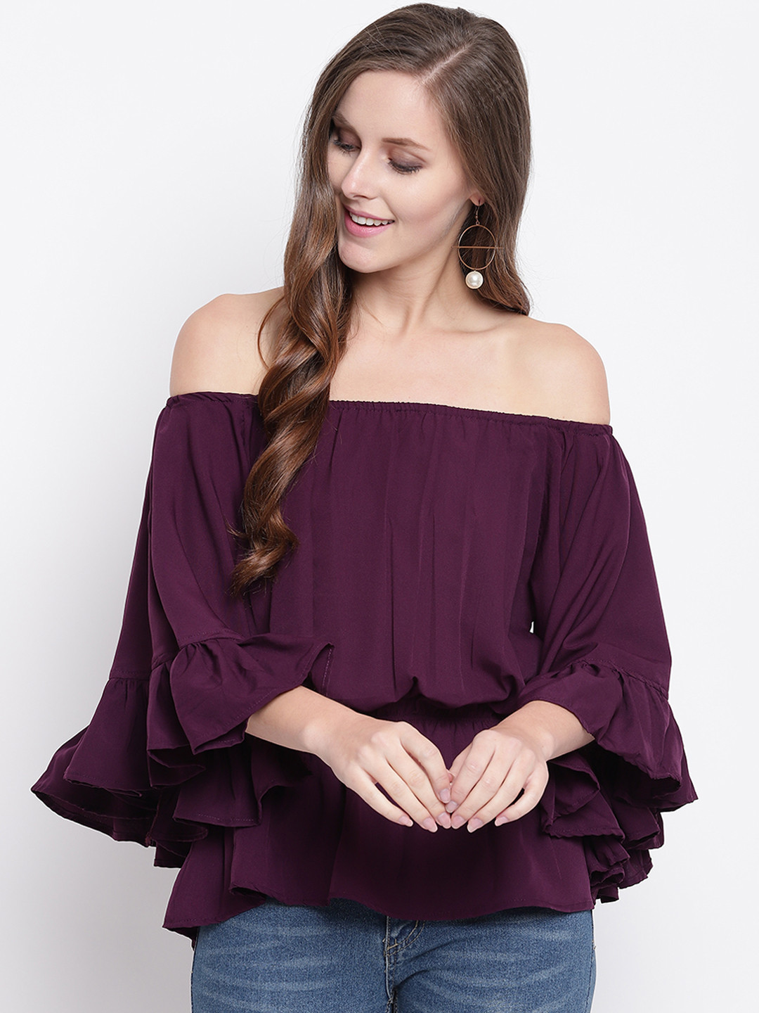 Buy RIVI Women Purple Solid Bardot Top Tops for Women 10427386 Myntra