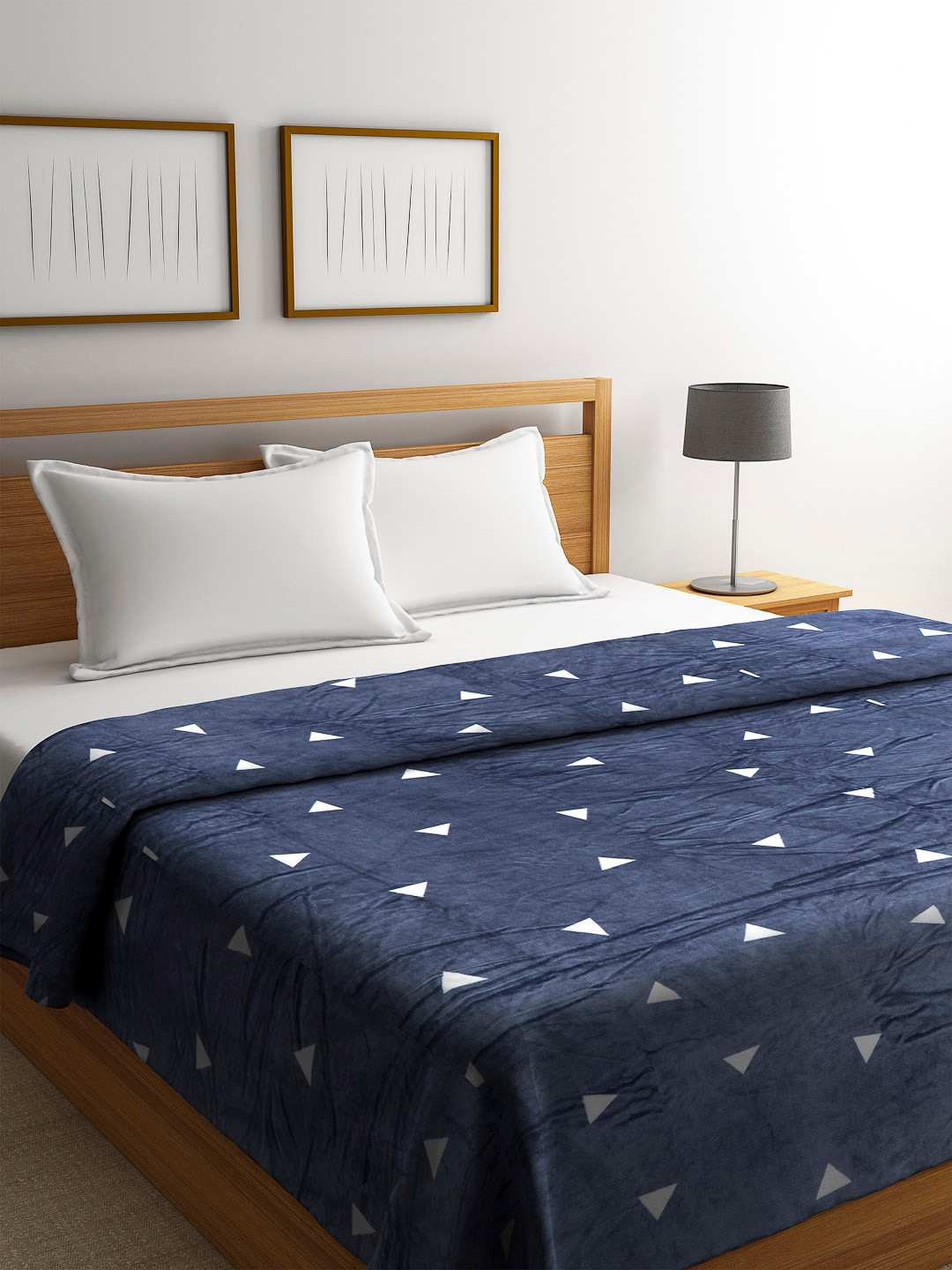 Buy Cortina Navy Blue Geometric AC Room 250 GSM Double Bed Blanket Blankets Quilts And Dohars