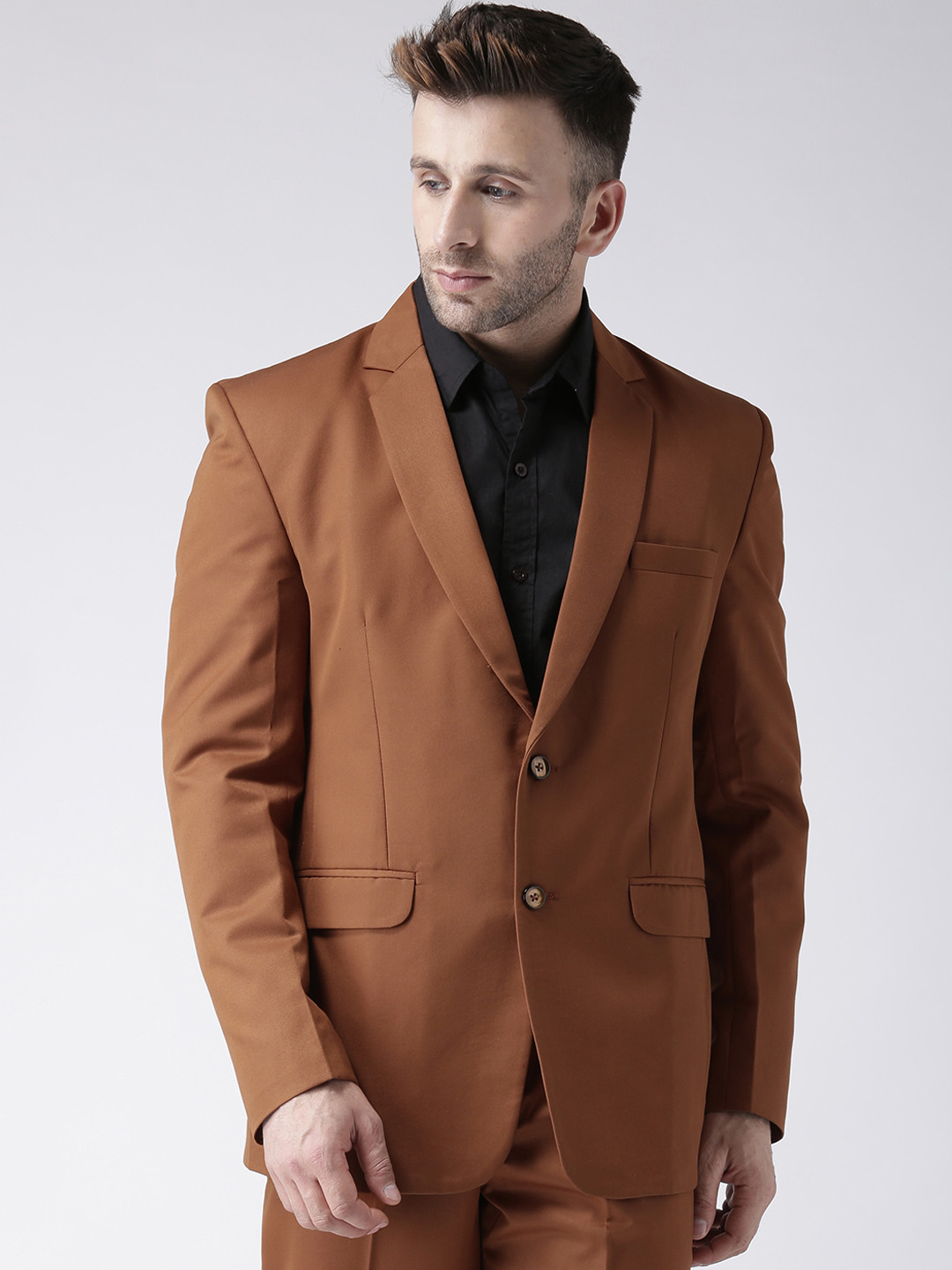 Buy Hangup Men Rust Brown Solid Single Breasted Regular Fit Formal