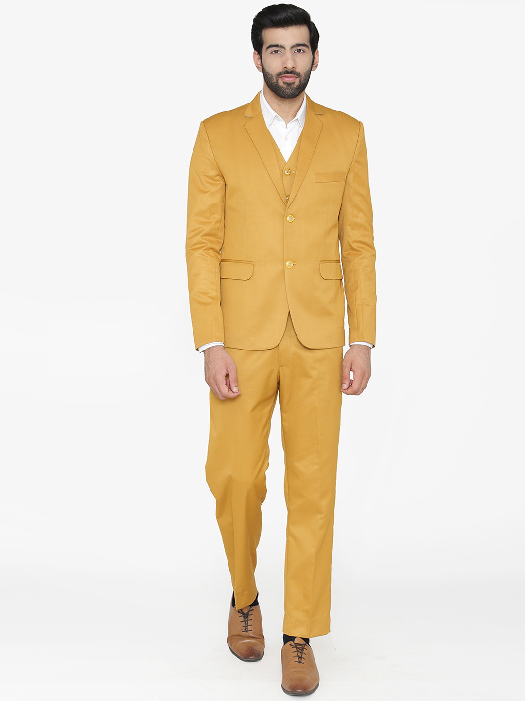 Buy Wintage Men Mustard Yellow Solid Single Breasted Regular Fit Party