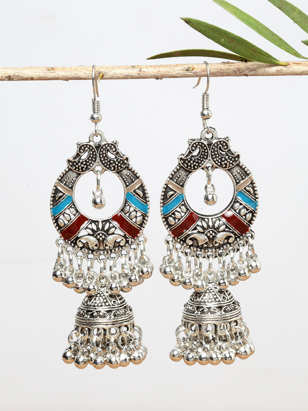 Buy Shining Diva Fashion Silver Toned Blue Classic Jhumkas Earrings