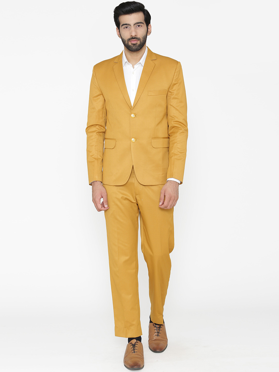 Buy Wintage Men Mustard Yellow Solid Single Breasted Regular Fit Suit Suits for Men 10605560