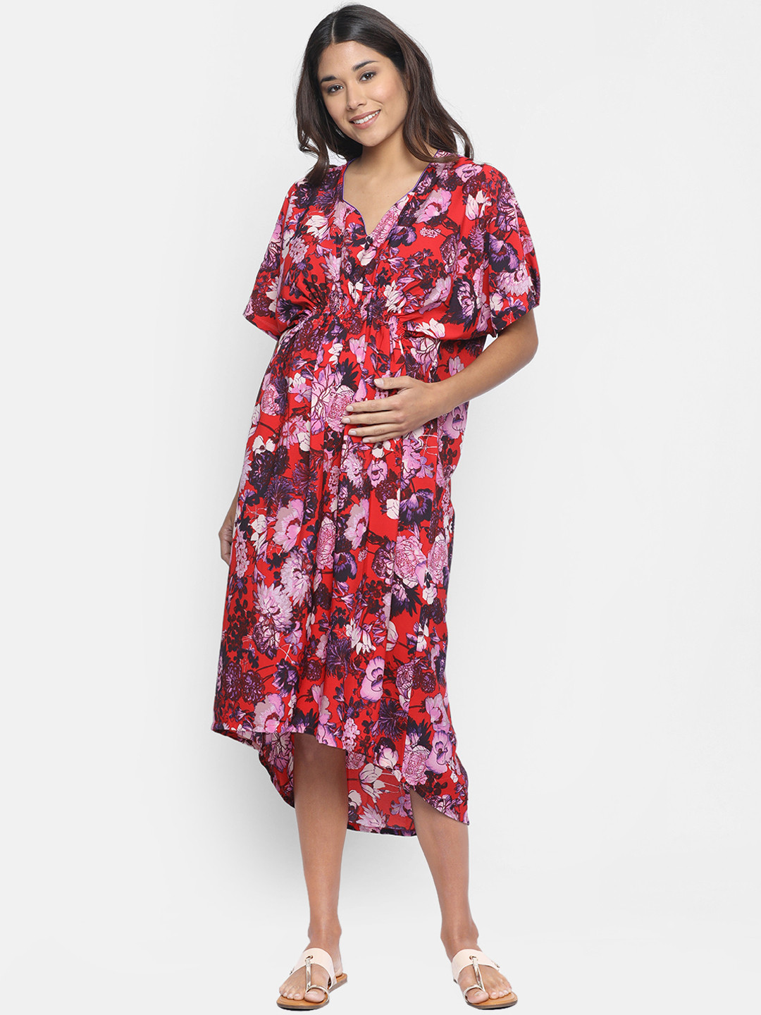 Buy The Kaftan Company Women Red & Pink Floral Printed Maternity Kaftan