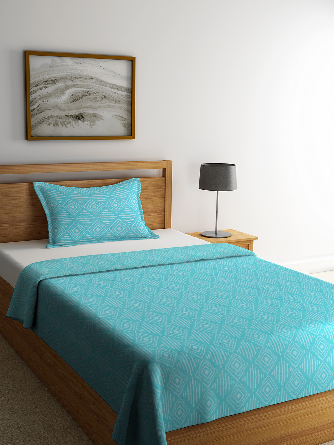 Buy NEUDIS Blue Printed Single Bed Cover With Pillow Cover Bed Covers