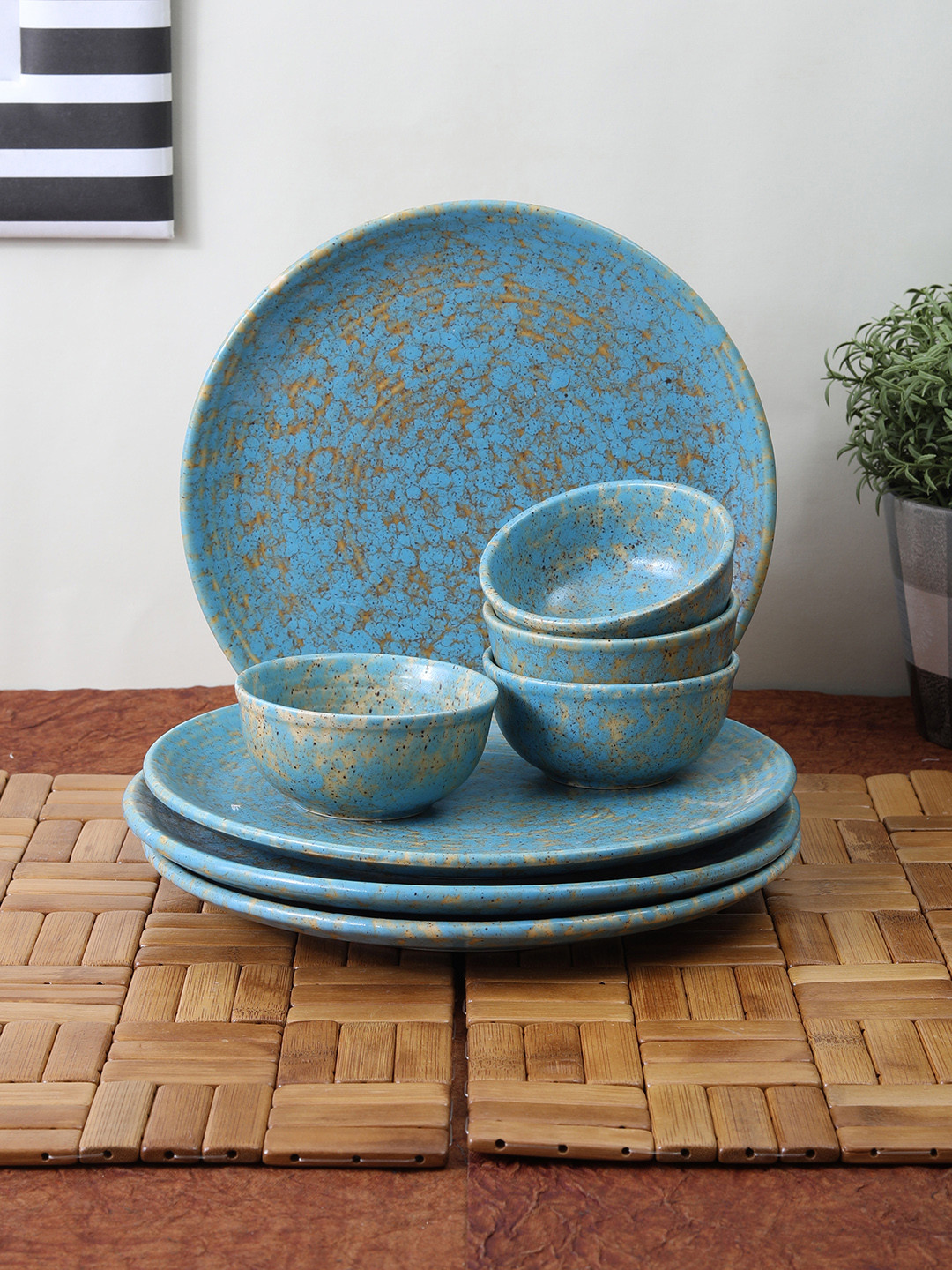 Buy VarEesha Set Of 8 Blue & Grey Printed Ceramic Dinner Plates & Bowls Dinner Set for Unisex