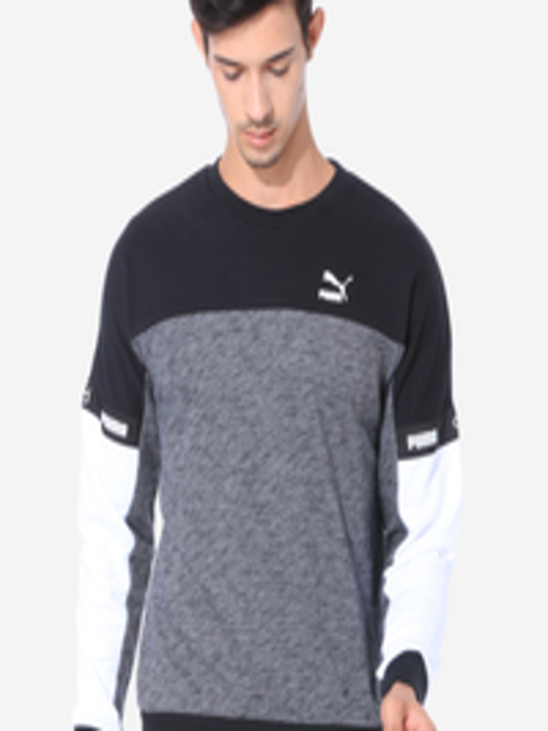 Buy Puma Men Black & Grey Colourblocked VK Crew Sweatshirt ...