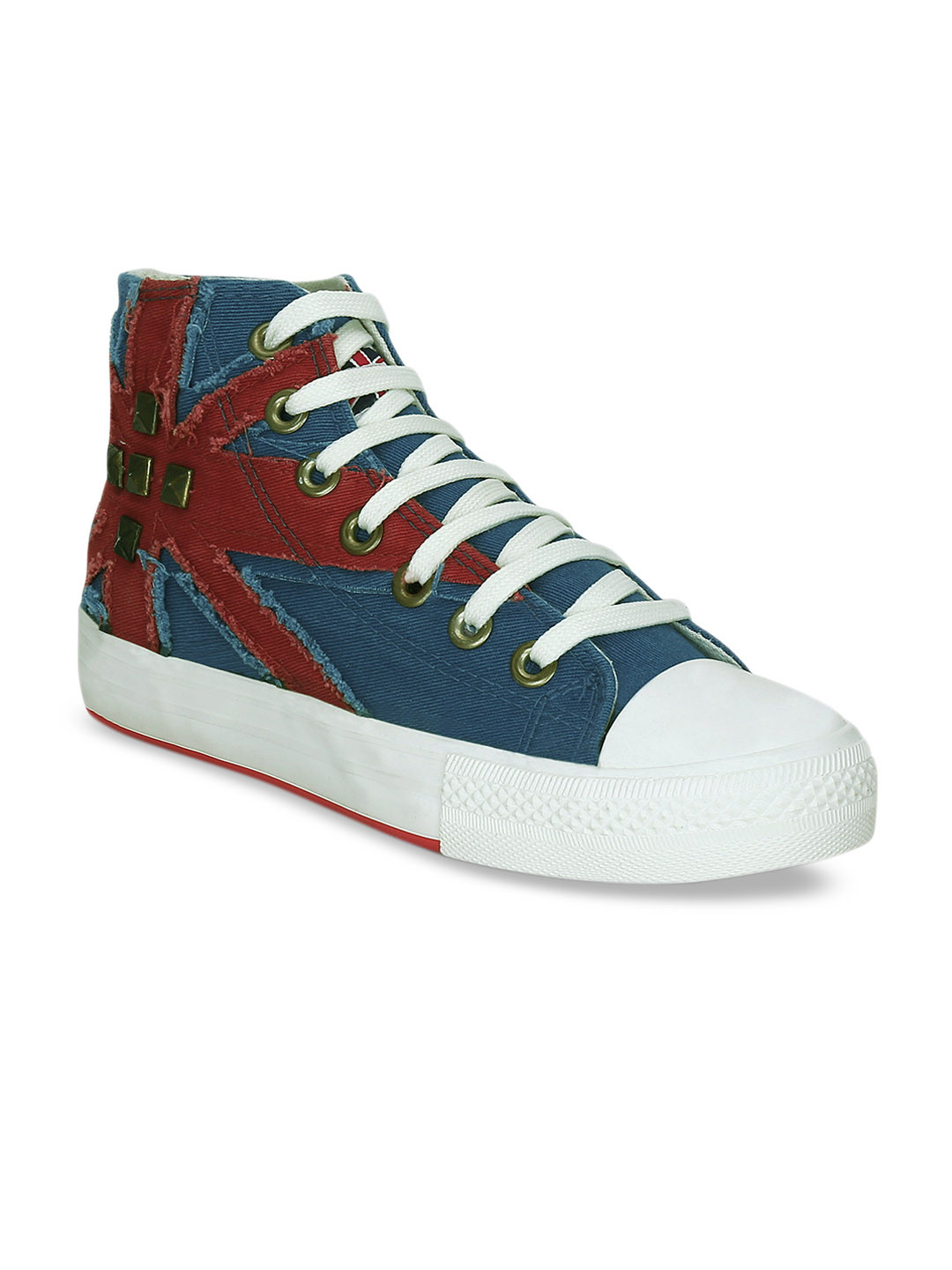 Buy Get Glamr Women Blue Woven Design Canvas High Top Sneakers Casual