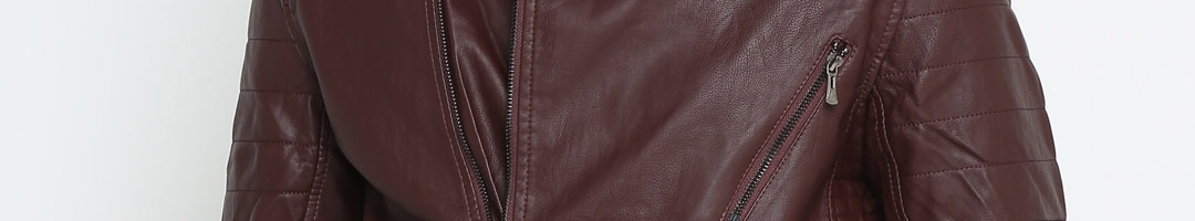 Buy SHOWOFF Men Maroon Solid Biker Jacket - Jackets for Men 10634174 ...